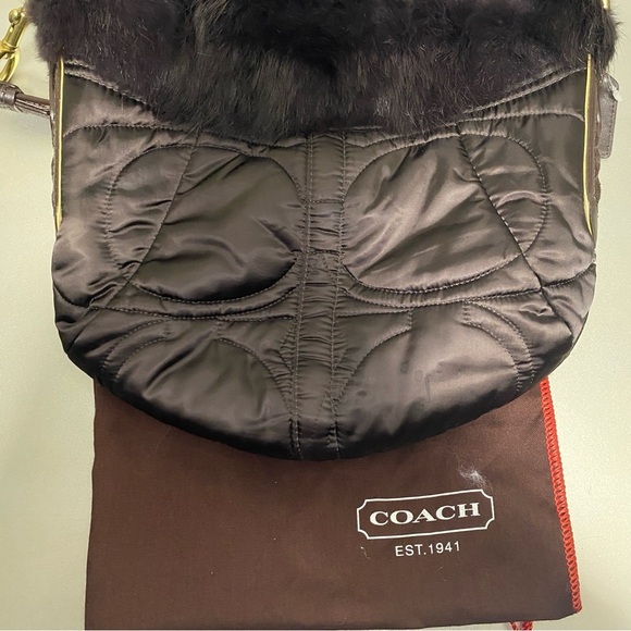 EUC Vintage Coach Brown Rabbit Fur Nylon Quilted Hobo Bag - Limited Edition - Picture 1 of 11